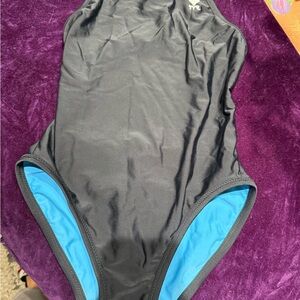 TYR Kids / women size 8 One Piece Black with Blue Lining